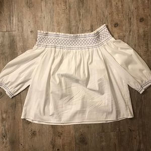 Vineyard Vines Embroidered White Off Shoulder Top